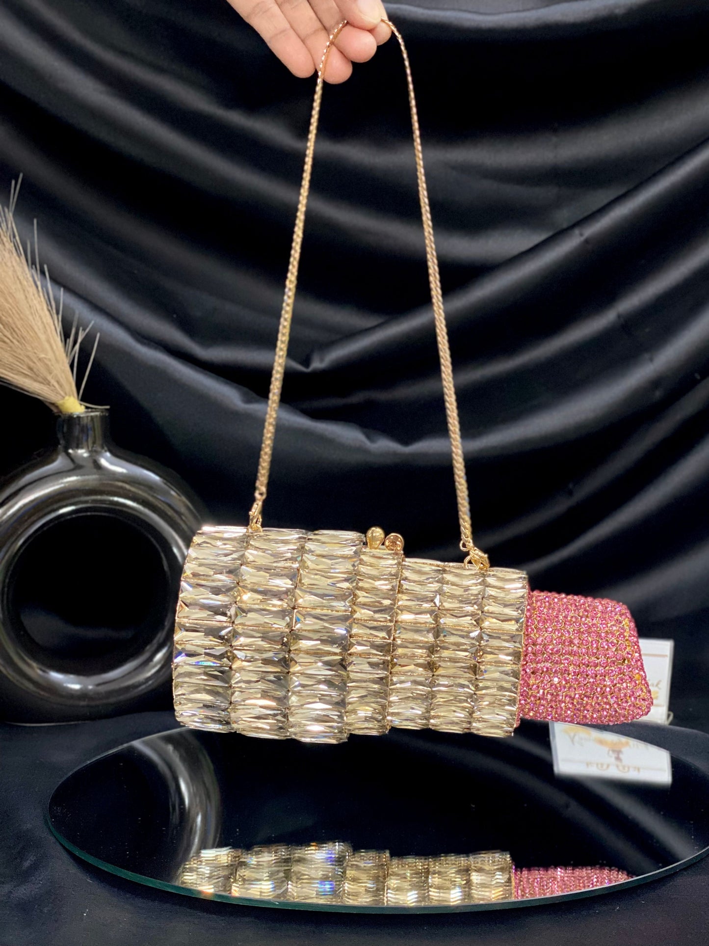 Gold Lipstick Crystal Clutch