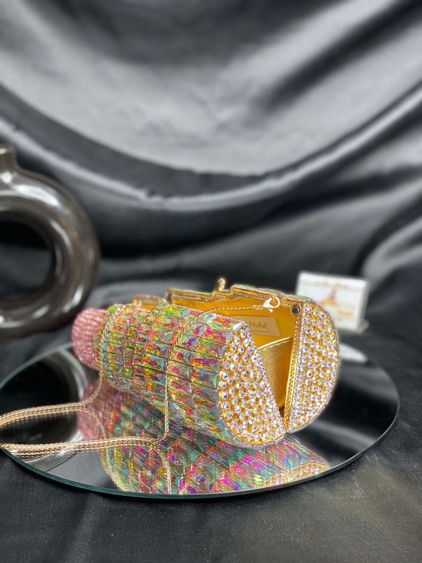 Rainbow Lipstick Crystal Clutch