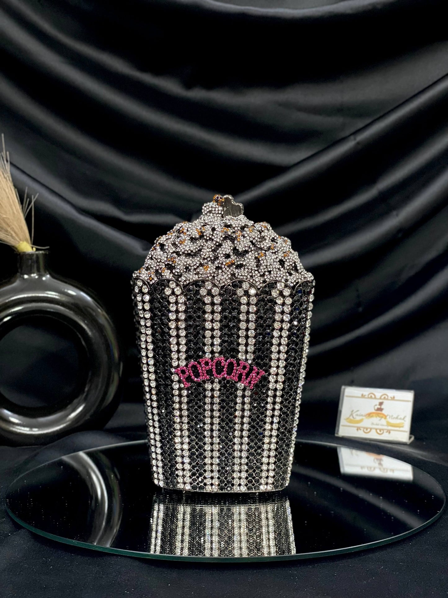 Black Popcorn Crystal Clutch