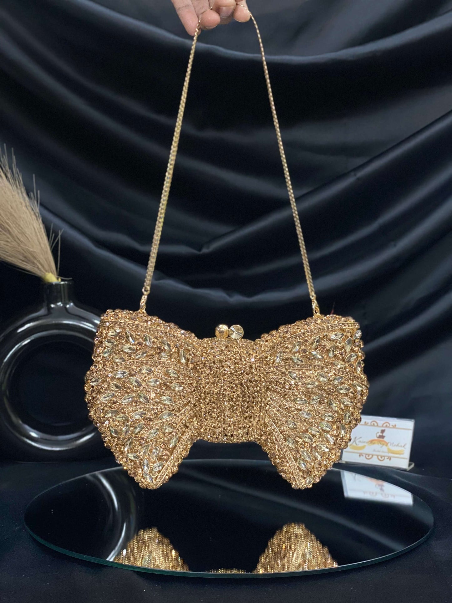 Gold Bow Crystal Clutch
