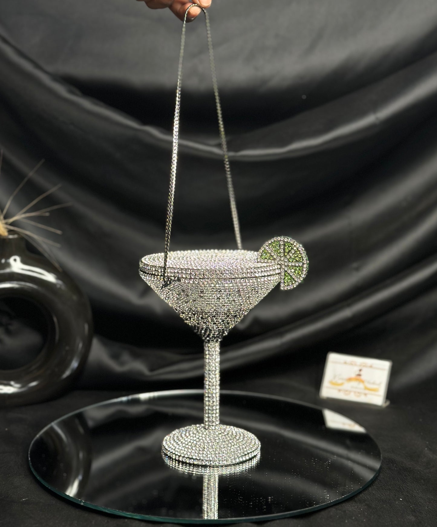 Martini Glass Crystal Clutch - Black