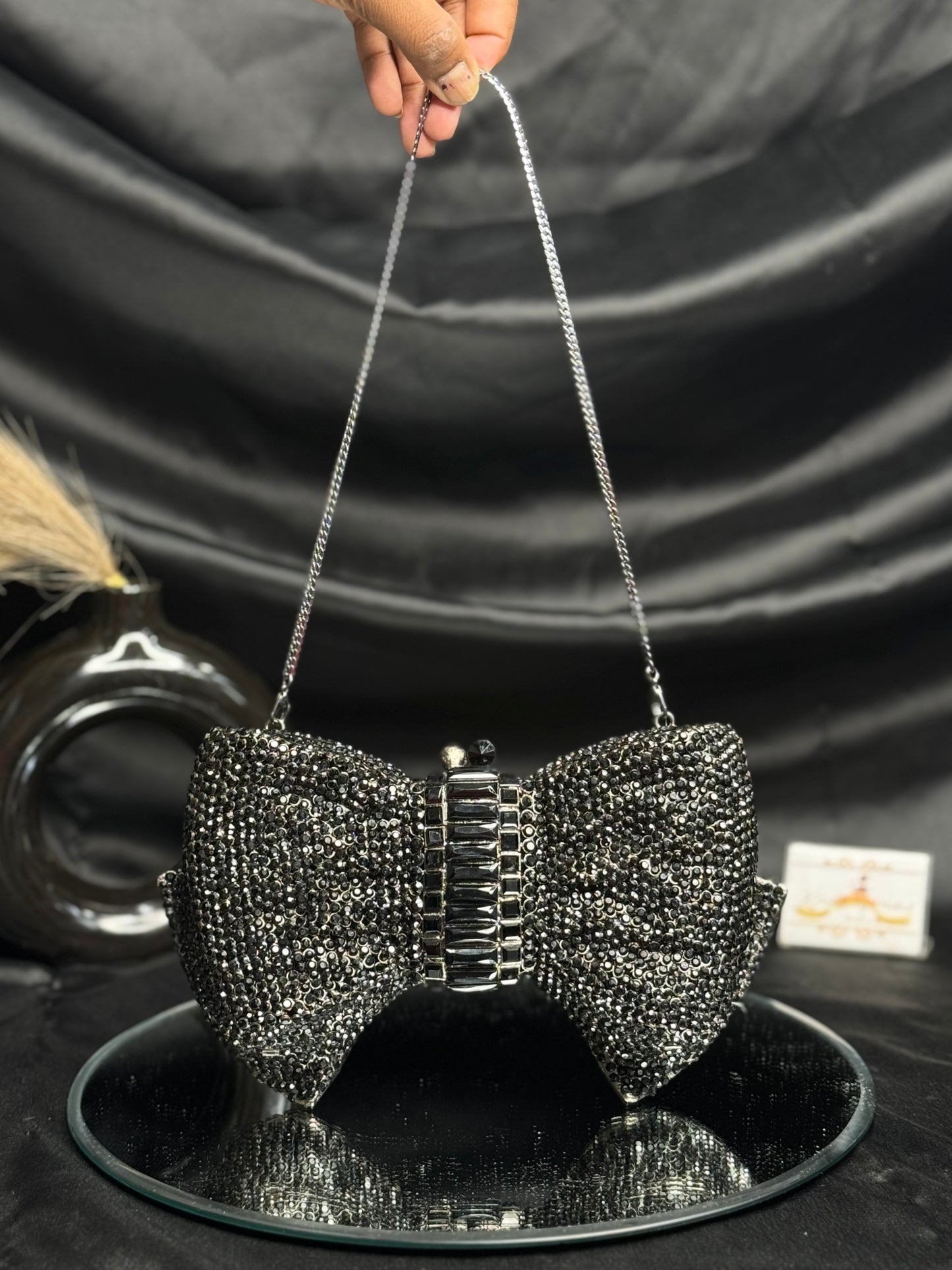 Premium Bow Crystal Clutch - Black