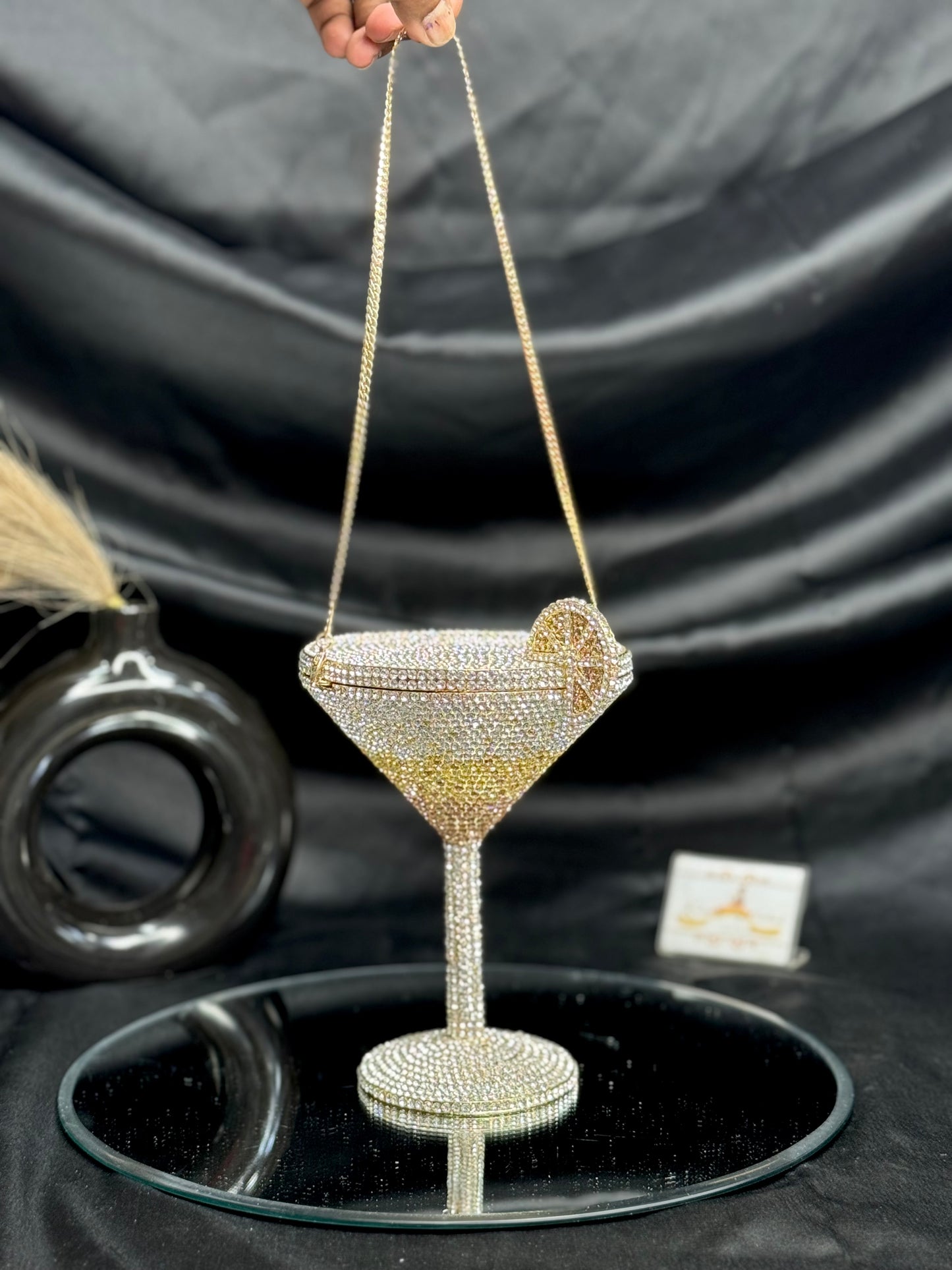 Martini Glass Crystal Clutch - Gold