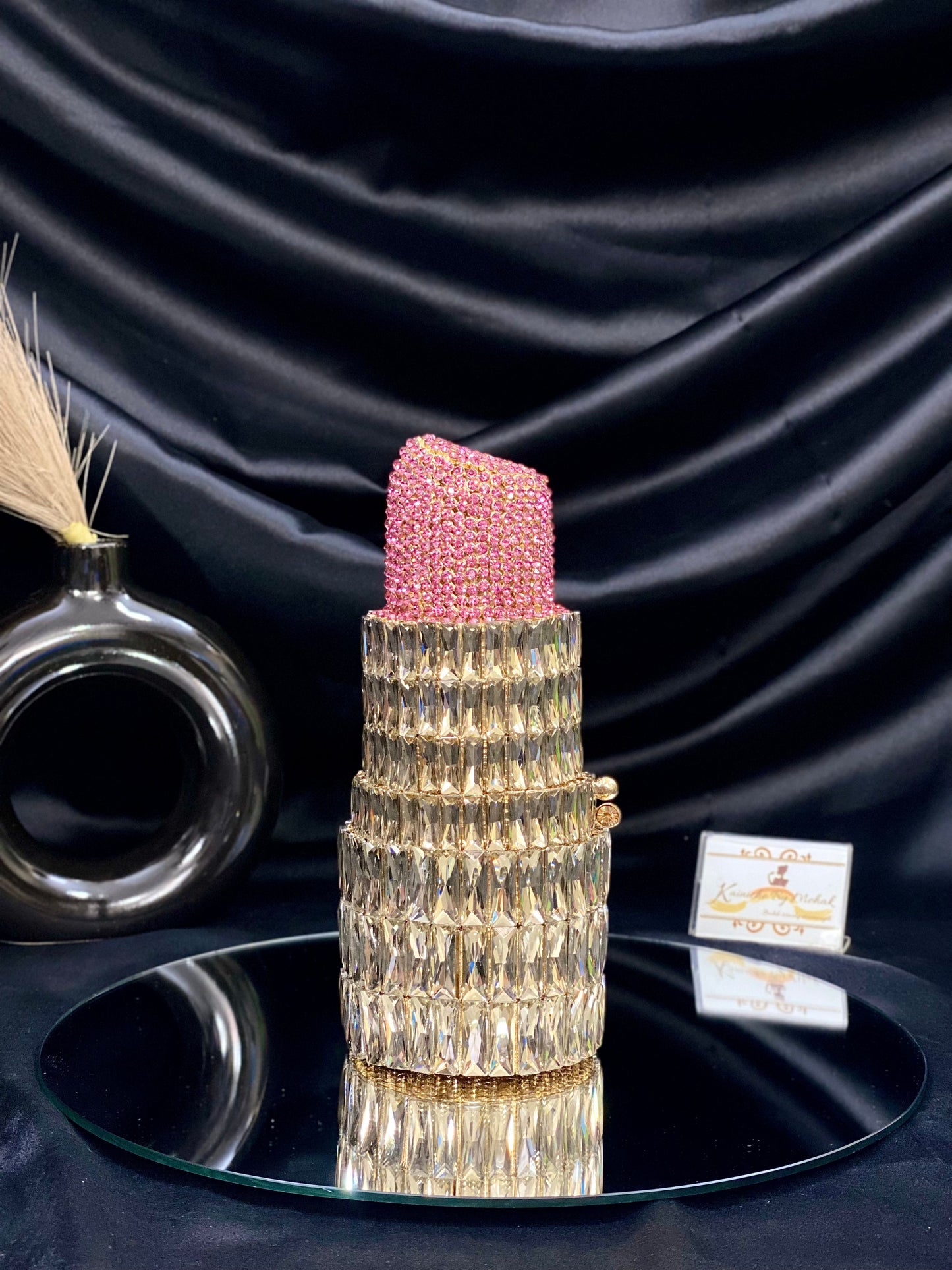 Gold Lipstick Crystal Clutch