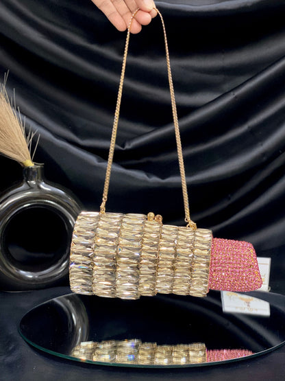 Gold Lipstick Crystal Clutch