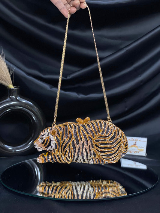 Gold Tiger Crystal Clutch