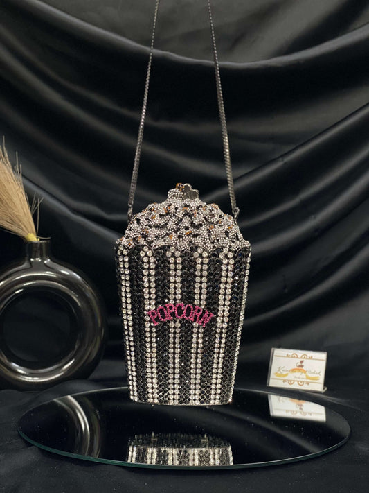 Black Popcorn Crystal Clutch