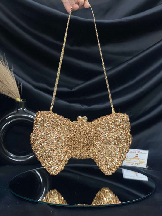 Gold Bow Crystal Clutch