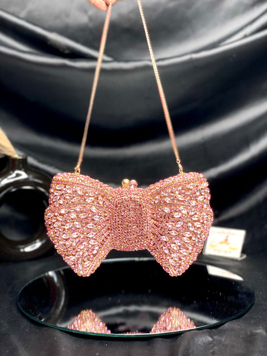 Pink Bow Crystal Clutch