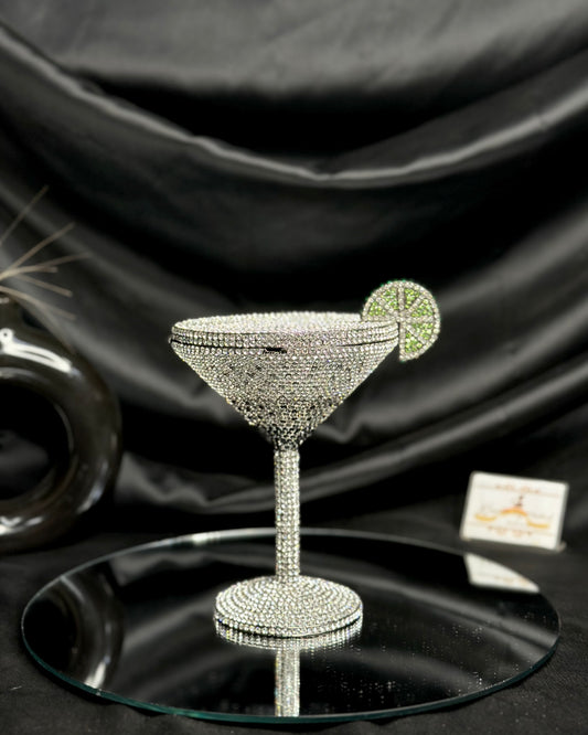 Martini Glass Crystal Clutch - Black