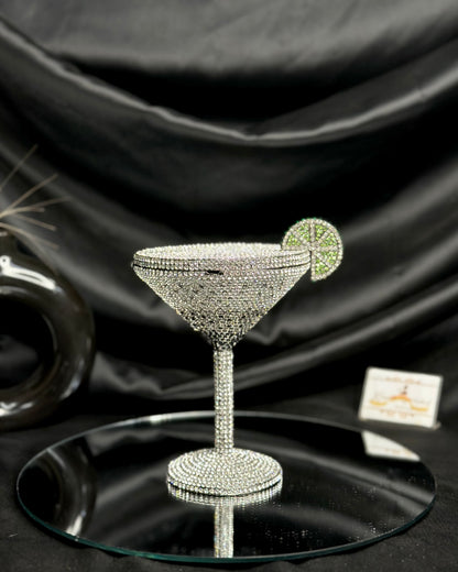 Martini Glass Crystal Clutch - Black