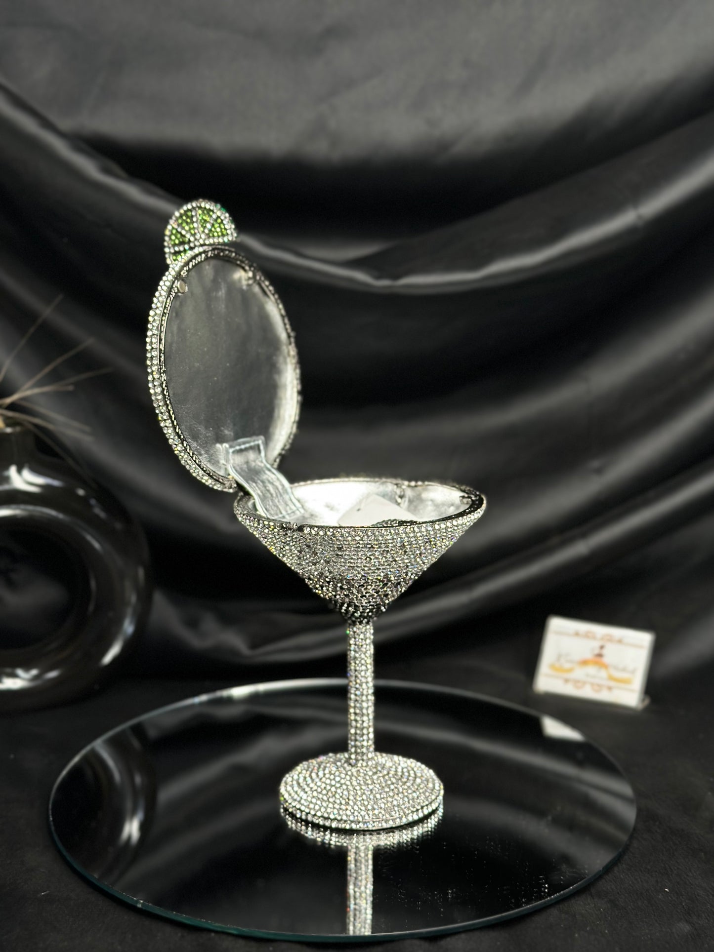 Martini Glass Crystal Clutch - Black