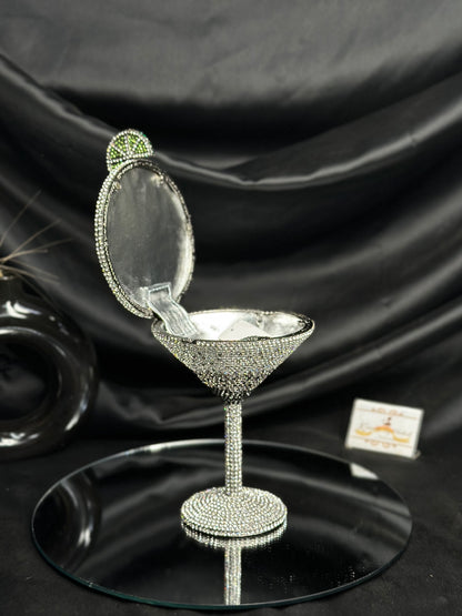 Martini Glass Crystal Clutch - Black