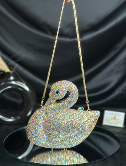 Swan Crystal Clutch - Gold Rainbow