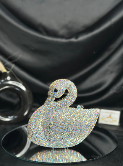 Swan Crystal Clutch - Silver Rainbow