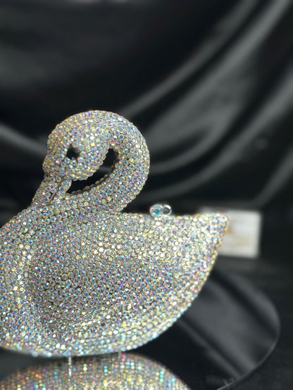 Swan Crystal Clutch - Silver Rainbow
