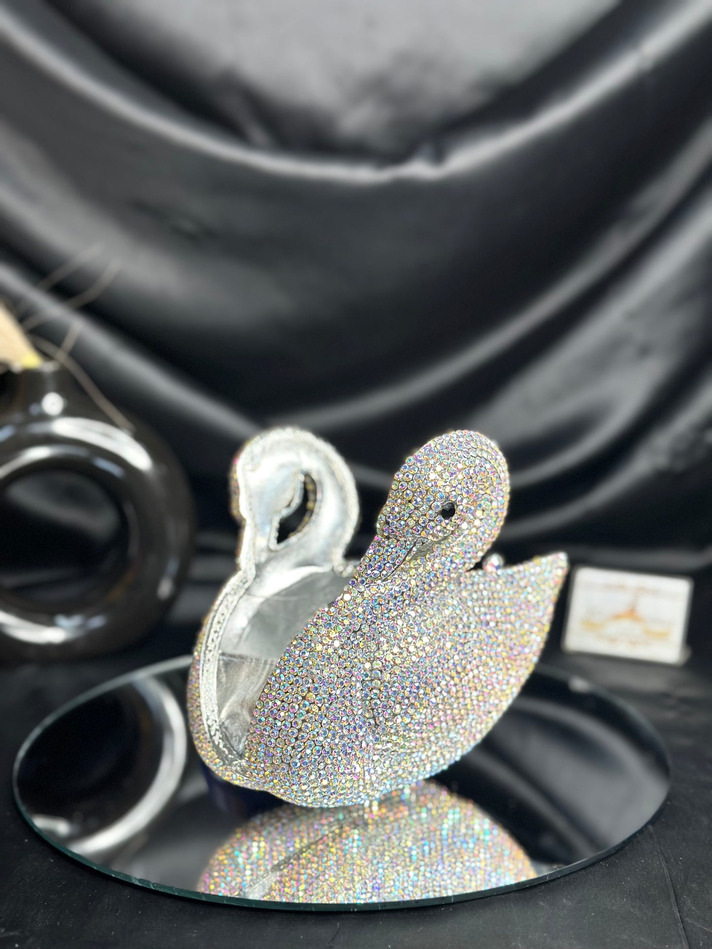 Swan Crystal Clutch - Silver Rainbow