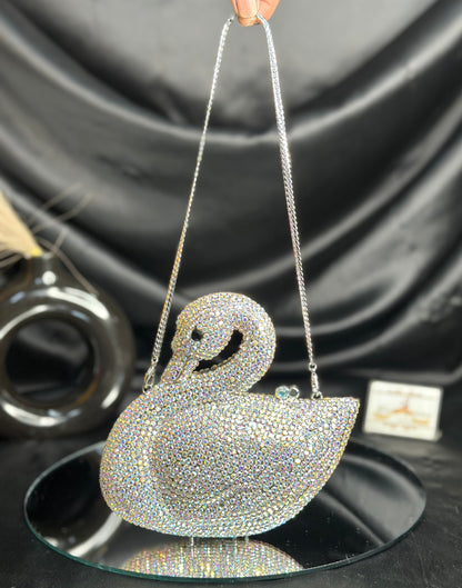 Swan Crystal Clutch - Silver Rainbow