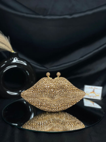 Gold Lips Crystal Clutch