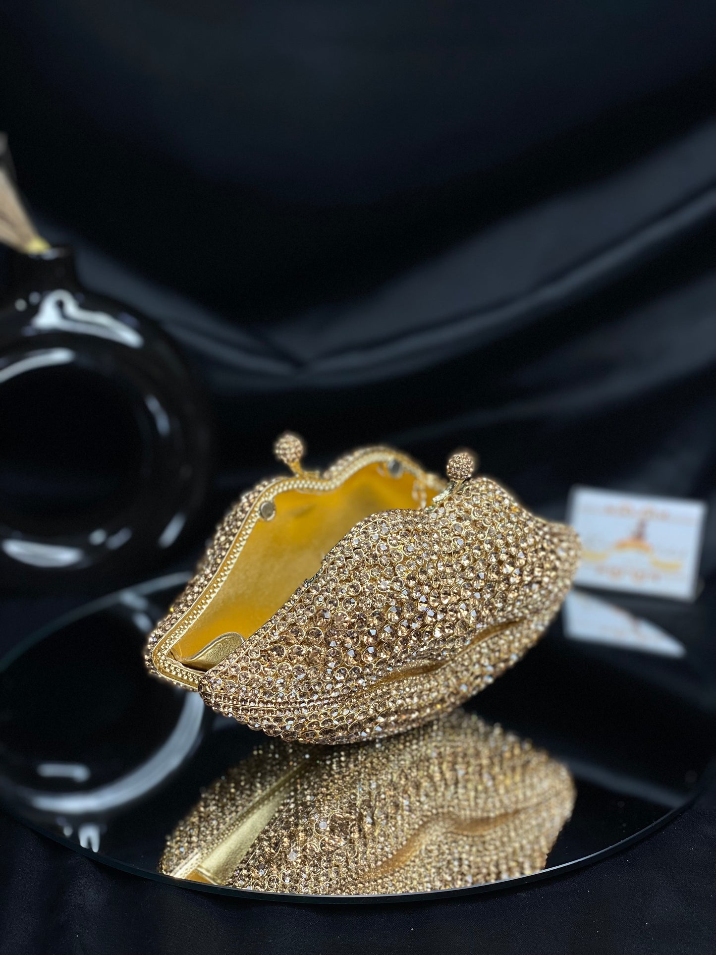 Gold Lips Crystal Clutch