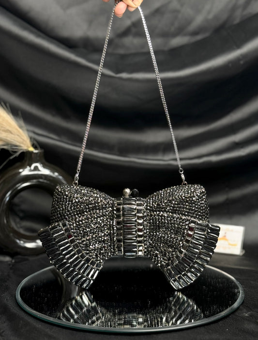 Premium Bow Crystal Clutch - Black