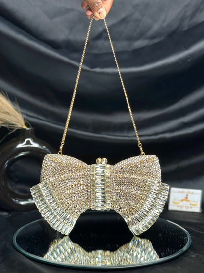 Premium Bow Crystal Clutch - Gold