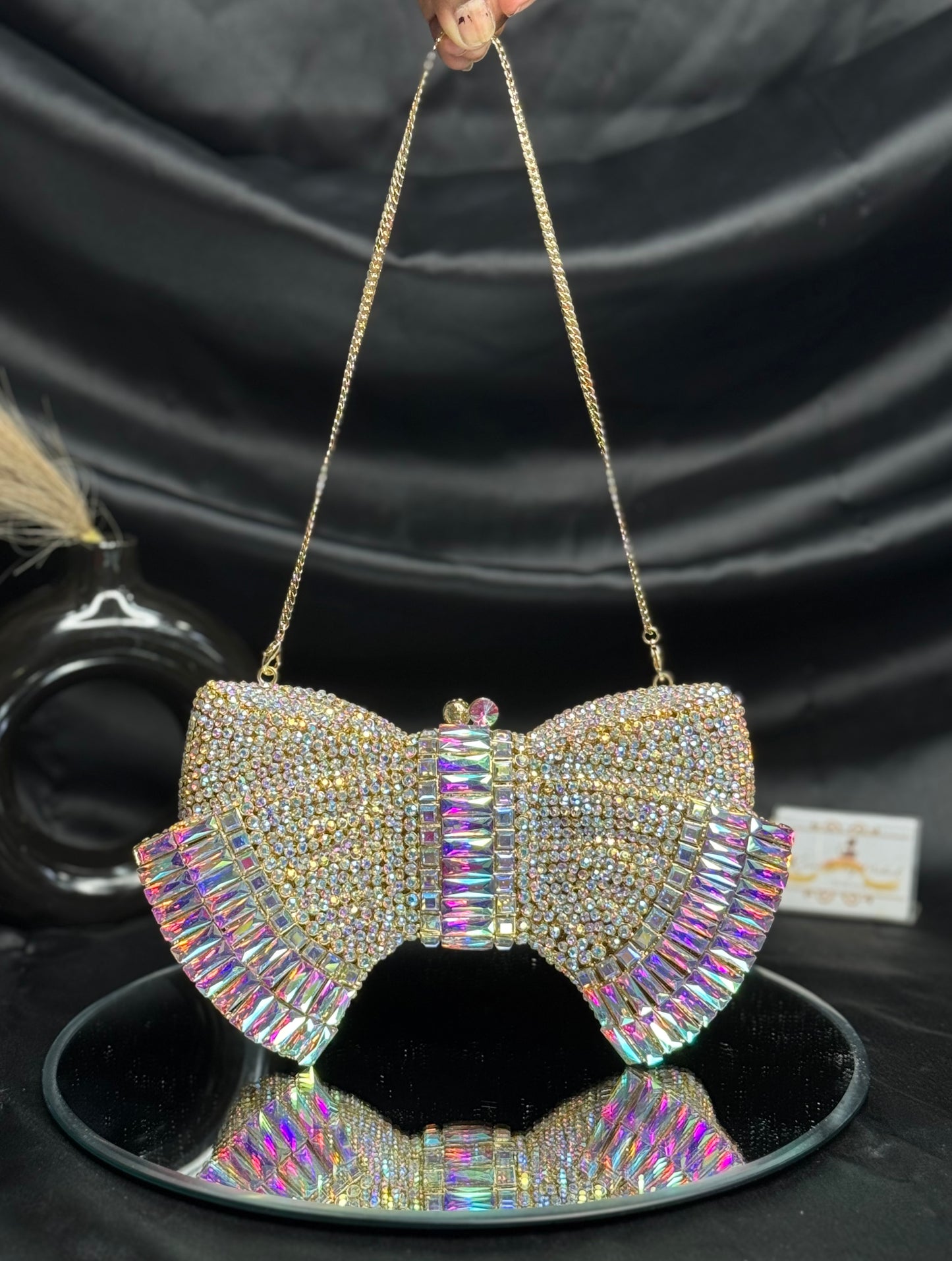 Premium Bow Crystal Clutch - Rainbow