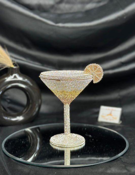 Martini Glass Crystal Clutch - Gold